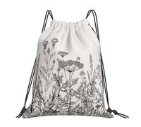 Longzehao Floral Herbs Botanical Engraving Print Drawstring Backpack Sports Gym Beach Sack Yoga Dance Cinch Bag for Women Men