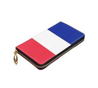 Longzehao French flag Print Premium Leather Zip Around Wallet for Men and Women Checkbook Cover RFID Blocking