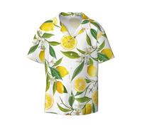 Longzehao Fresh Tropical Lemons Print Button Down Short Sleeve Shirts for Men Summer Hawaiian Casual Holiday Beach Shirt, Black, Large
