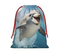 Longzehao Funny Animal Dolphin Print Drawstring Gift Bags For Christmas,Holiday Gift Wrapping Bag Assorted Sizes