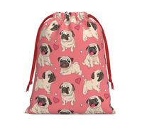 Longzehao Funny Cartoon Pug Puppy Dog Print Drawstring Gift Bags For Christmas,Holiday Gift Wrapping Bag Assorted Sizes