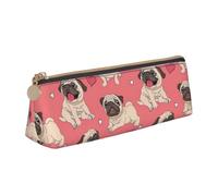 Longzehao Funny Cartoon Pug Puppy Dog Print Leather Pencil Pouch Cosmetic Makeup Bag Pen Office Stationerys Markers Case