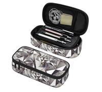 Longzehao Glitter Abstract Diamond Crystal Pattern Print Big Capacity Pencil Case Storage Organizer Makeup Bag Office Stationery Pouch