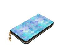 Longzehao Gold Mermaid Scale Print Premium Leather Zip Around Wallet for Men and Women Checkbook Cover RFID Blocking