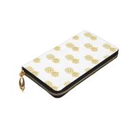 Longzehao gold pineapple background Print Premium Leather Zip Around Wallet for Men and Women Checkbook Cover RFID Blocking