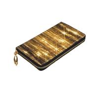 Longzehao Gold Sequin Sparkle Print Premium Leather Zip Around Wallet for Men and Women Checkbook Cover RFID Blocking