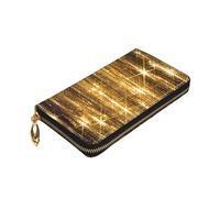 Longzehao Gold Sequin Sparkle Print Premium Leather Zip Around Wallet for Men and Women Checkbook Cover RFID Blocking