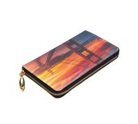 Longzehao Golden Gate Bridge Print Premium Leather Zip Around Wallet for Men and Women Checkbook Cover RFID Blocking