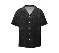 Longzehao Gothic Wallpaper Skull Print Button Down Short Sleeve Shirts for Men Summer Hawaiian Casual Holiday Beach Shirt, Black, Medium