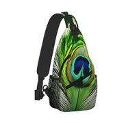 Longzehao Green Peacock Feather Print Sling Bag Small Crossbody Backpack Chest Shoulder Bag Travel Hiking Daypack