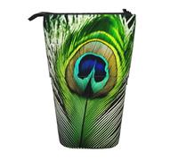 Longzehao Green Peacock Feather Print Telescopic Pencil Bag Pen Holder Pop Up Storage Case,Standing Portable pen Case, Black, One Size