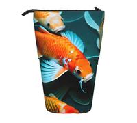 Longzehao HD Koi Fish Print Telescopic Pencil Bag Pen Holder Pop Up Storage Case,Standing Portable pen Case, Black, One Size