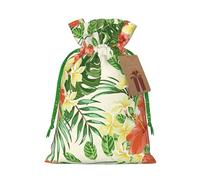 Longzehao hojas tropicales y flores Print Christmas Drawstring Gift Bags,Gift Wrapping Bag for Xmas Holiday Birthday Party