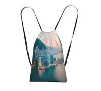 Longzehao Hong Kong Print Drawstring Backpack,String Backpack Storage bag for Gym Traveling Sport Beach Swim