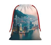 Longzehao Hong Kong Print Drawstring Gift Bags For Christmas,Holiday Gift Wrapping Bag Assorted Sizes