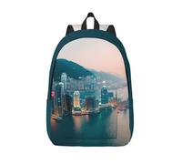 Longzehao Hong Kong Print Fashion Canvas Backpack,Casual Light Sport Rucksack Travel Multipurpose Bag, Black, S, Maya Bay Short Sleeve Classic Fit Shirt