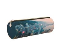 Longzehao Hong Kong Print Leather Pen Pouch Storage case Makeup Bag Office Stationerys Markers Case.