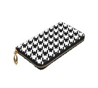 Longzehao Houndstooth Black Print Premium Leather Zip Around Wallet for Men and Women Checkbook Cover RFID Blocking
