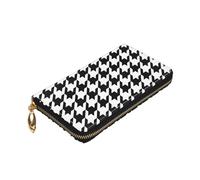 Longzehao Houndstooth Black Print Premium Leather Zip Around Wallet for Men and Women Checkbook Cover RFID Blocking