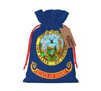 Longzehao Idaho state flag Print Christmas Drawstring Gift Bags,Gift Wrapping Bag for Xmas Holiday Birthday Party