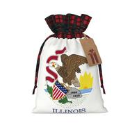 Longzehao Illinois State Flag Print Christmas Drawstring Gift Bags,Gifts Wrapping Bag for Birthday Holiday Xmas Party