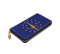 Longzehao Indiana State Flag Print Premium Leather Zip Around Wallet for Men and Women Checkbook Cover RFID Blocking