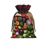 Longzehao Introducing Various Vegetables Print Christmas Drawstring Linen Gift Bag, Christmas Wrapping Bags, Christmas Candy Bags