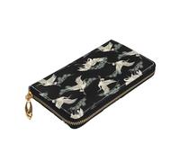 Longzehao Japanese Crane & Pine Print Premium Leather Zip Around Wallet for Men and Women Checkbook Cover RFID Blocking