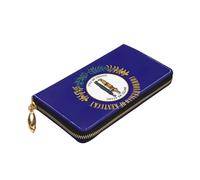 Longzehao Kentucky State Flag Print Premium Leather Zip Around Wallet for Men and Women Checkbook Cover RFID Blocking