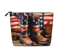 Longzehao Large Capacity American Flag with Cowboy Boots Print Fake Hemp,Makeup Bag,Travel Bag Pouch,Toiletry Bag with Zipper