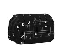 Longzehao Large Capacity Black Music Notes Print Pen Case Organizer Makeup Office Pouch Multi-functional Storage Bag