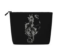 Longzehao Large Capacity Black Smoke Music Print Fake Hemp,Makeup Bag,Travel Bag Pouch,Toiletry Bag with Zipper., Black, One Size, Black, One Size