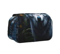 Longzehao Large Capacity Blue Eyes Wolf1 Print Pen Case Organizer Makeup Office Pouch Multi-functional Storage Bag