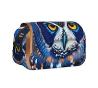 Longzehao Large Capacity Blue Owl 1 Print Pen Case Organizer Makeup Office Pouch Multi-functional Storage Bag