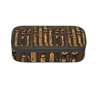 Longzehao Large capacity compartment Ancient Egyptian Hieroglyph Print pencil case Storage bag for office supplies, Black, One Size, Art Deco