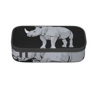 Longzehao Large capacity compartment animal rhino Print pencil case Storage bag for office supplies, Black, One Size, Art Deco