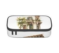 Longzehao Large capacity compartment Antique Building with Roman Olive Branch and Greek Print pencil case Storage bag for office supplies, Black, One Size, Art Deco
