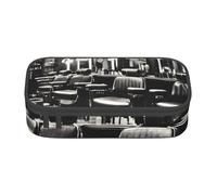 Longzehao Large capacity compartment Barber Shop Monochrome Style Print pencil case Storage bag for office supplies, Black, One Size, Art Deco