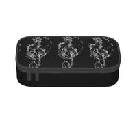 Longzehao Large capacity compartment Black Smoke Music Print pencil case Storage bag for office supplies, Black, One Size, Art Deco