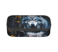 Longzehao Large capacity compartment Blue Eyes Wolf1 Print pencil case Storage bag for office supplies, Black, One Size, Art Deco