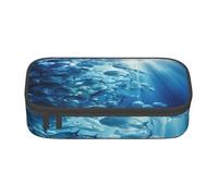 Longzehao Large capacity compartment Blue Ocean Underwater Fish3 Print pencil case Storage bag for office supplies, Black, One Size, Art Deco