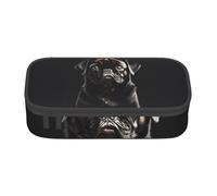 Longzehao Large capacity compartment Cute Black Pug Dog Print pencil case Storage bag for office supplies