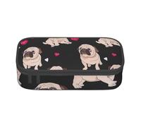 Longzehao Large capacity compartment Cute Pug Print pencil case Storage bag for office supplies