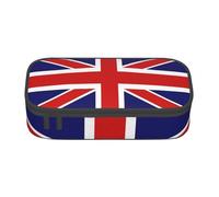 Longzehao Large capacity compartment English flag Print pencil case Storage bag for office supplies, Black, One Size, Art Deco