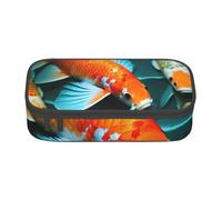Longzehao Large capacity compartment HD Koi Fish Print pencil case Storage bag for office supplies, Black, One Size, Art Deco