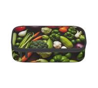 Longzehao Large Capacity Compartment Introducing Various Vegetables Print Pencil Case Storage Bag for Office Supplies, Black, One Size, Art Deco, Black, One size, art deco