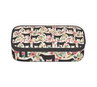Longzehao Large Capacity Compartment Pink Flower Show Handlebar Cows Cattle Print Pencil Case Storage Bag for Stationery, Black, One Size, Art Deco, blackone, One Size, Art Deco