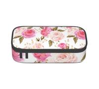 Longzehao Large capacity compartment rose flower Print pencil case Storage bag for office supplies, Black, One Size, Art Deco