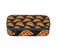 Longzehao Large capacity compartment tasty pizza Print pencil case Storage bag for office supplies, Black, One Size, Art Deco