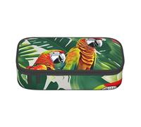 Longzehao Large capacity compartment Tropical Flower Leaf Parrot Print pencil case Storage bag for office supplies, Black, One Size, Art Deco